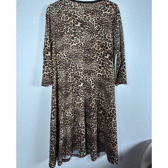 Comfy USA Women's Leopard Print Dress Medium Brown 3/4 Sleeve Stretch Zip Detail - Picture 2 of 7